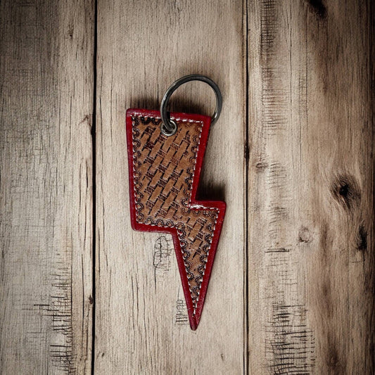 Red Tooled Leather Keychain