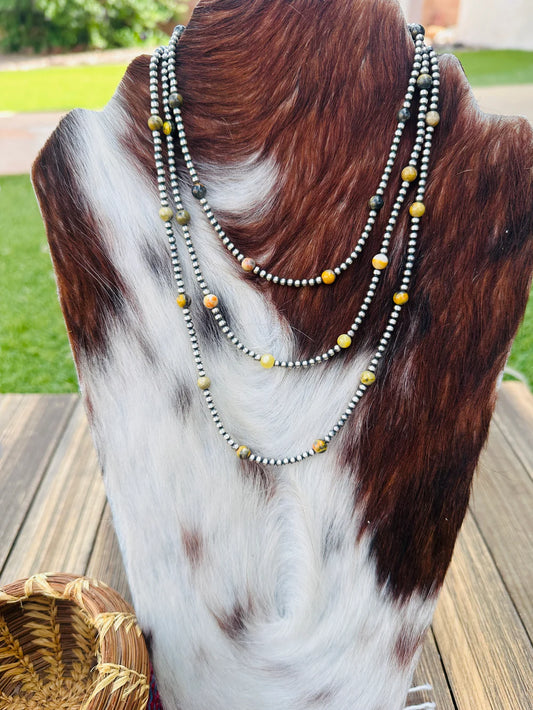 Handcrafted Bumblebee and Sterling Silver Pearl Beaded Necklace