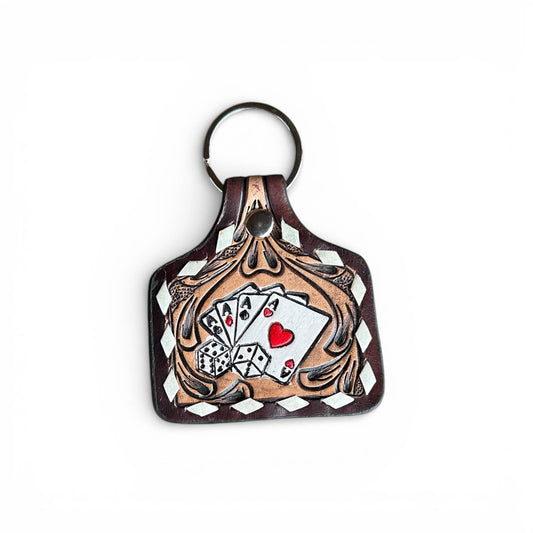 Cards Tooled Leather Keychain