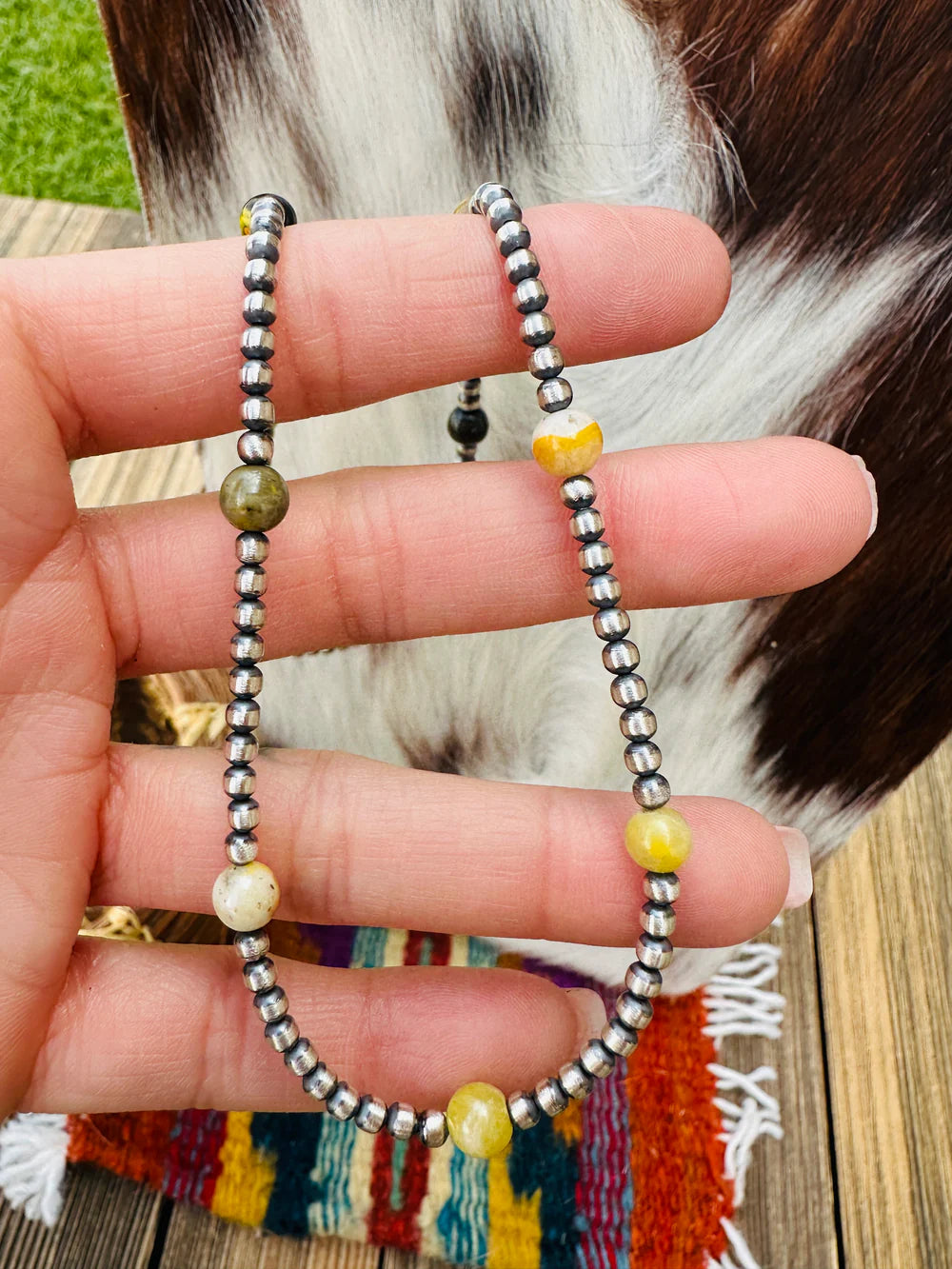 Handcrafted Bumblebee and Sterling Silver Pearl Beaded Necklace