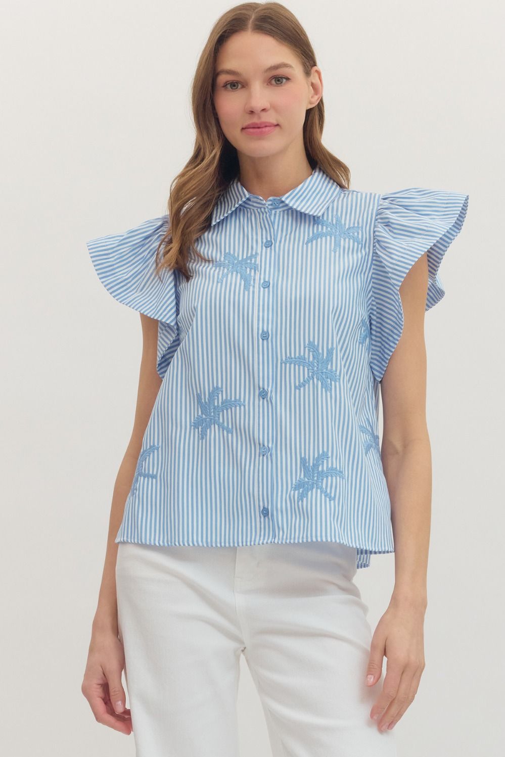 Striped Short Flutter Sleeve Top