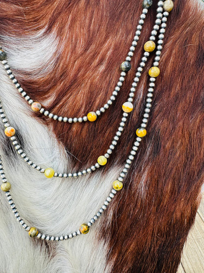 Handcrafted Bumblebee and Sterling Silver Pearl Beaded Necklace
