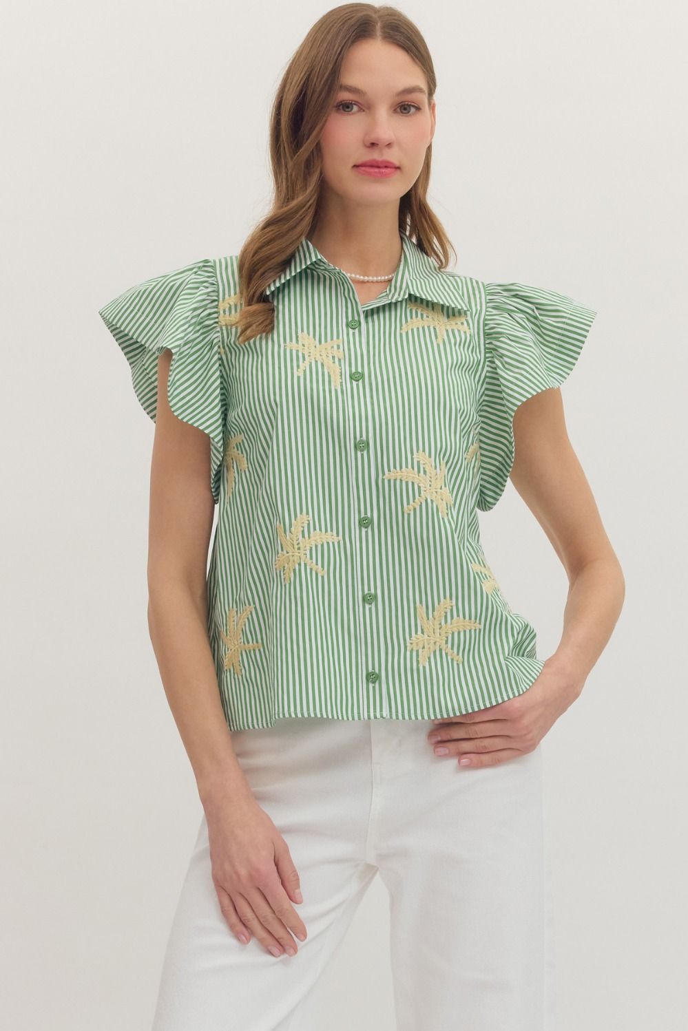 Striped Short Flutter Sleeve Top