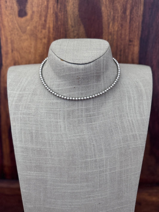 Handmade Silver Plated 4mm Beaded Necklace 14"