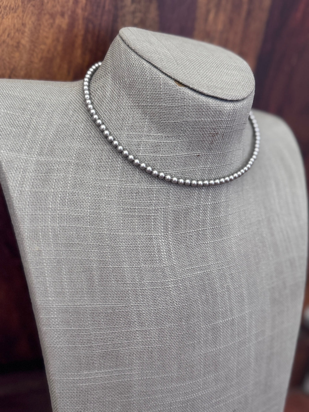 Handmade Silver Plated 4mm Beaded Necklace 14"