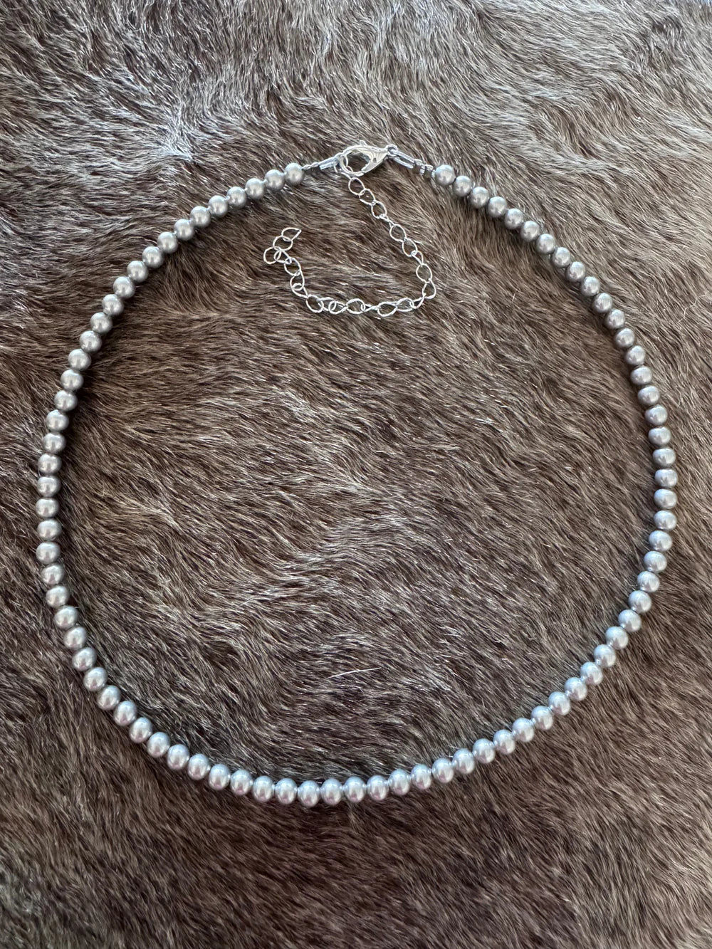 Handmade Silver Plated 4mm Beaded Necklace 14"