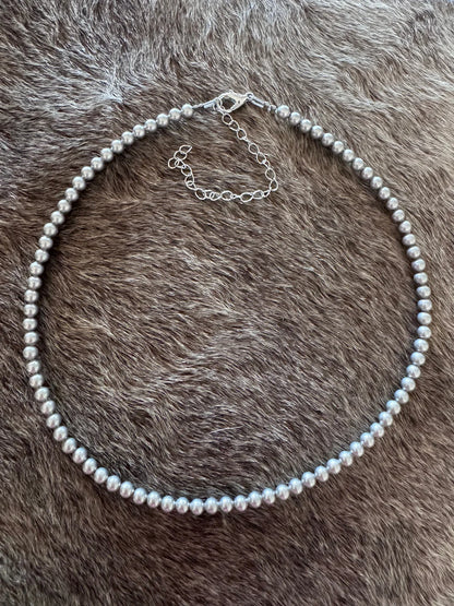 Handmade Silver Plated 4mm Beaded Necklace 14"