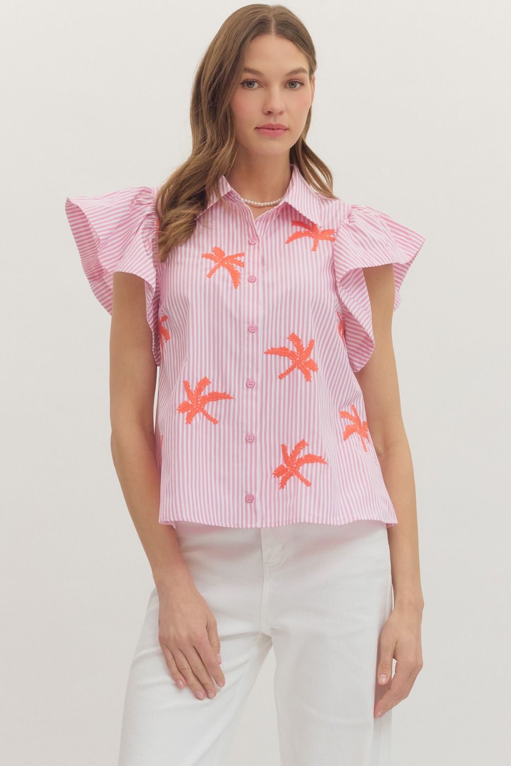 Striped Short Flutter Sleeve Top